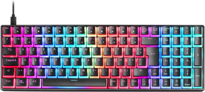 Mars Gaming MKULTRA, Mechanische Tastatur Schwarz RGB, Kompakt 96%, Schalter Outemu SQ Blau, Französ