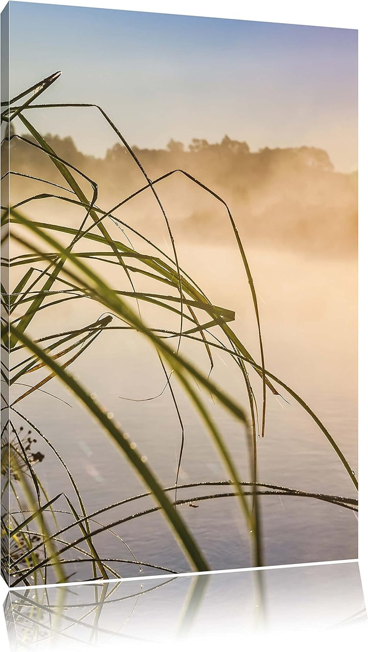 Pixxprint Schilf am See, Format: 100x70 auf Leinwand, XXL riesige Bilder fertig gerahmt mit Keilrahm