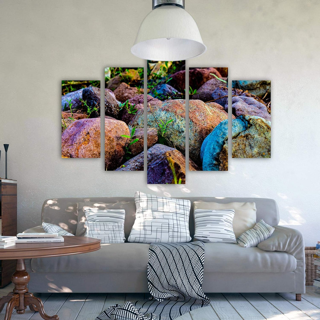 Feeby Bild auf Leinwand Natur 5 Teilig Modern Steine Gras Landschaft bunt 150x100 cm Leinwandbild 15