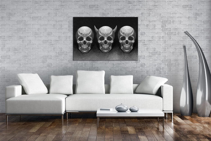 demonische Schädel Format: 80x60 Effekt: Schwarz&Weiss als Leinwandbild, Motiv fertig gerahmt auf Ec