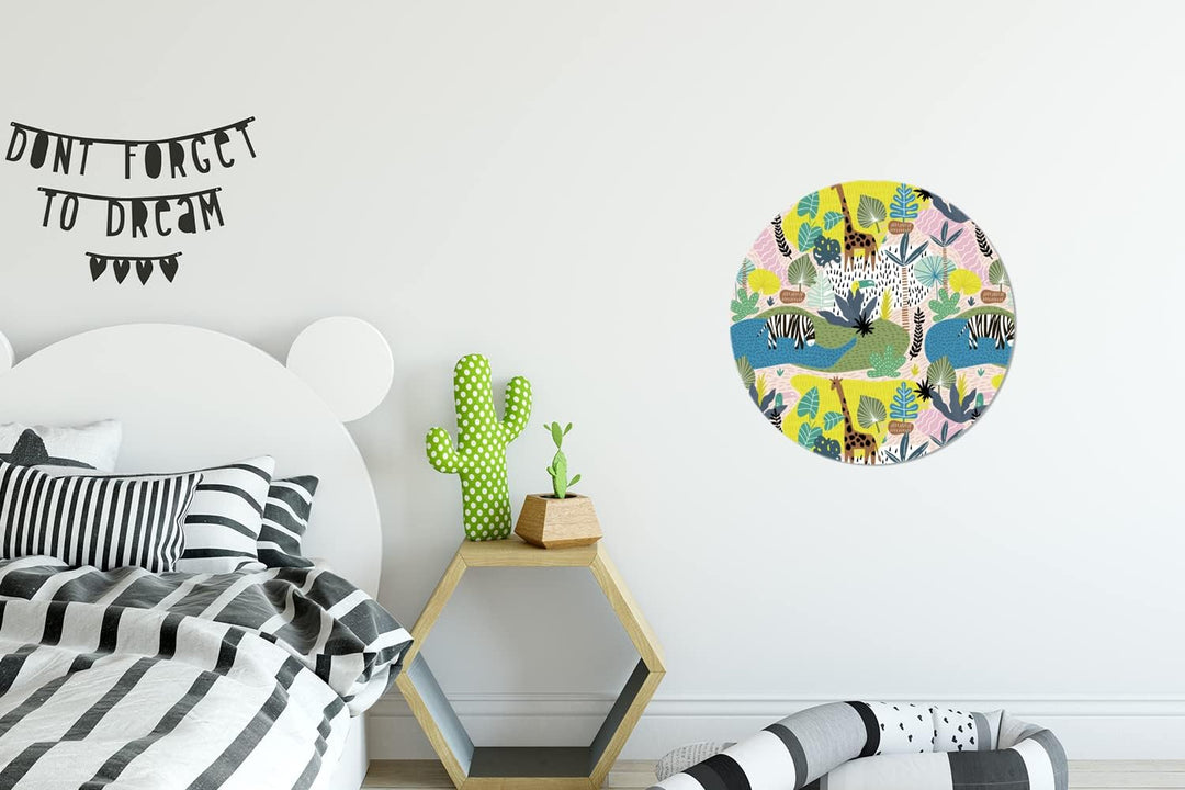 MuchoWow Wandbild Rund Wanddeko Deko Wohnzimmer Bilder 30x30 cm Dschungel - Tiere - Pflanzen - Farbe