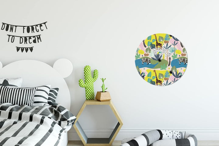 MuchoWow Wandbild Rund Wanddeko Deko Wohnzimmer Bilder 30x30 cm Dschungel - Tiere - Pflanzen - Farbe