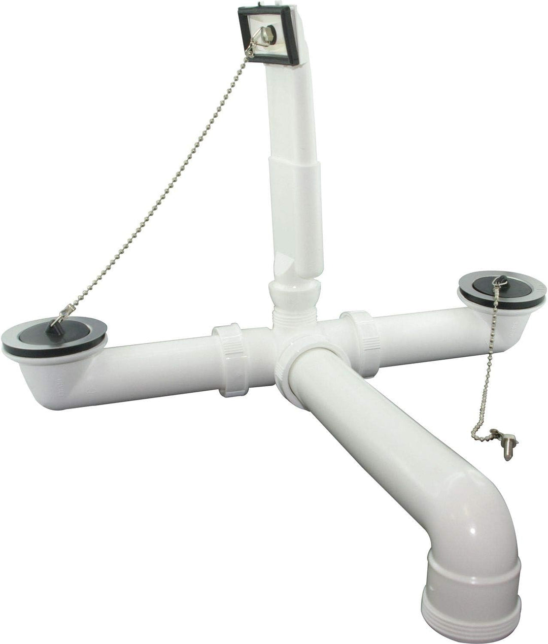 Sanit Ab- Überlaufgarnitur G1 ½, 2 Stopfen (max. 380mm beidseitig, Kunststoff, Raumsparabgang zentri