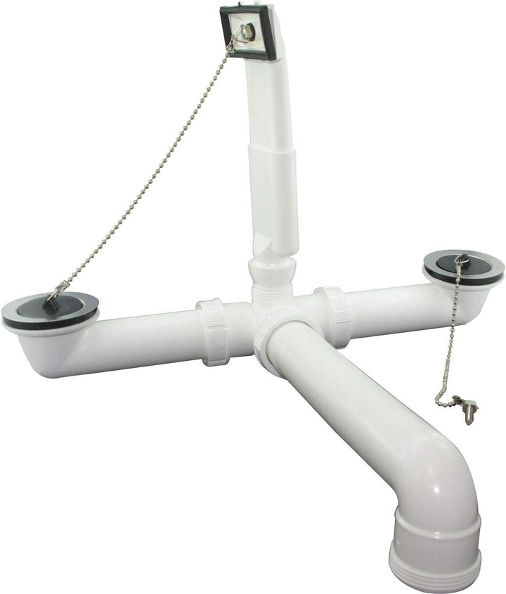 Sanit Ab- Überlaufgarnitur G1 ½, 2 Stopfen (max. 380mm beidseitig, Kunststoff, Raumsparabgang zentri