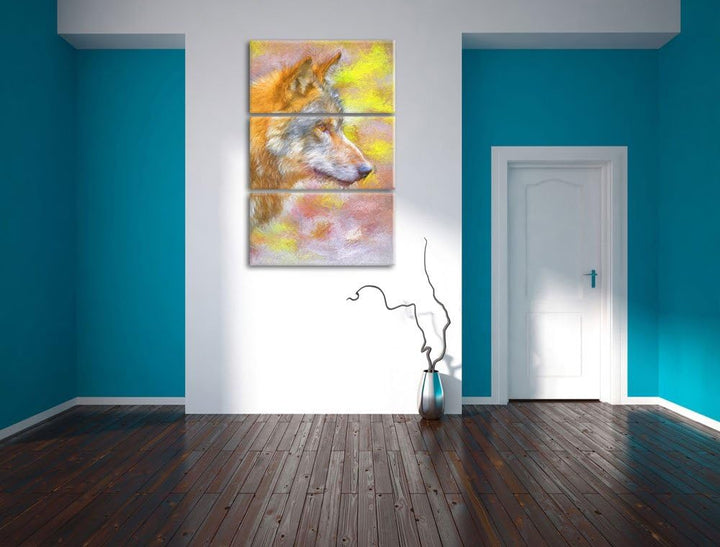 anmutiger Wolf Spezial 3-Teiler Leinwandbild 120x80 Bild auf Leinwand, XXL riesige Bilder fertig ger