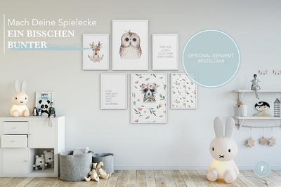 Papierschmiede® Bilder Kinderzimmer Kids Mood Poster Set Blumige Waldbewohner, Kinderzimmer Bilder B