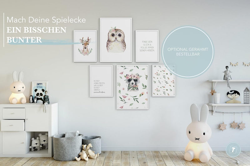 Papierschmiede® Bilder Kinderzimmer Kids Mood Poster Set Blumige Waldbewohner, Kinderzimmer Bilder B