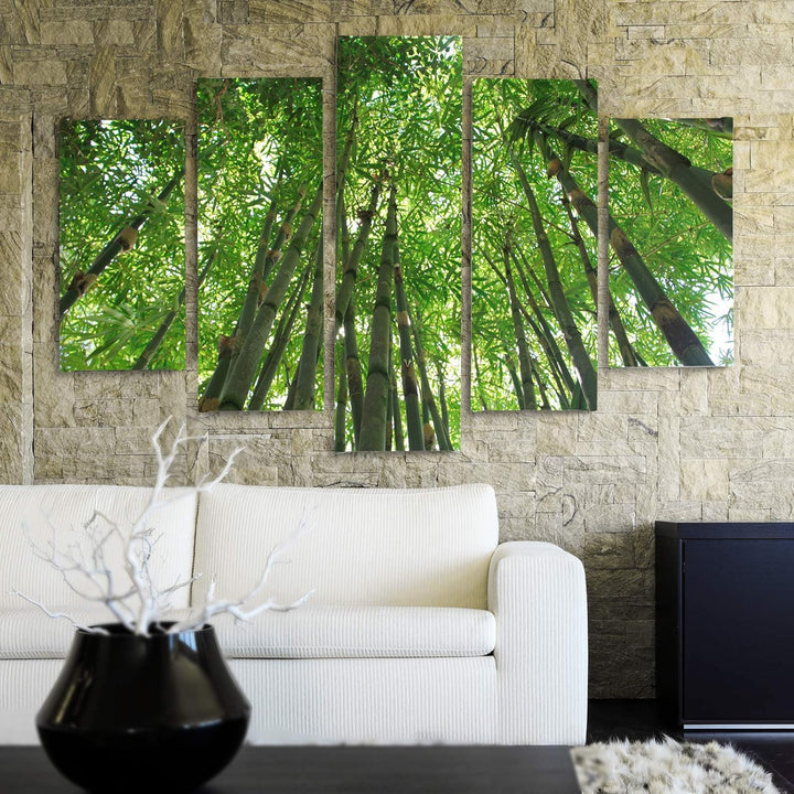 Feeby Bilder Modern Landschaft 5 Teilig Design Art Natur Bäume Wald grün 100x70 cm Deco panel 100x70