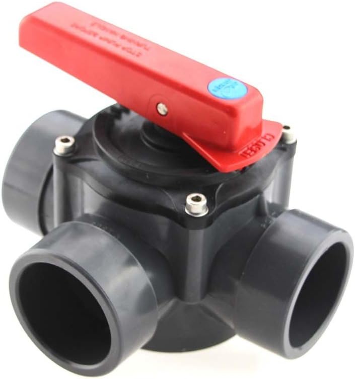 3-Scheiben PVC Zylinderhahn Anschluss D50/d63, 3-Wege-PVC Kugelhahn