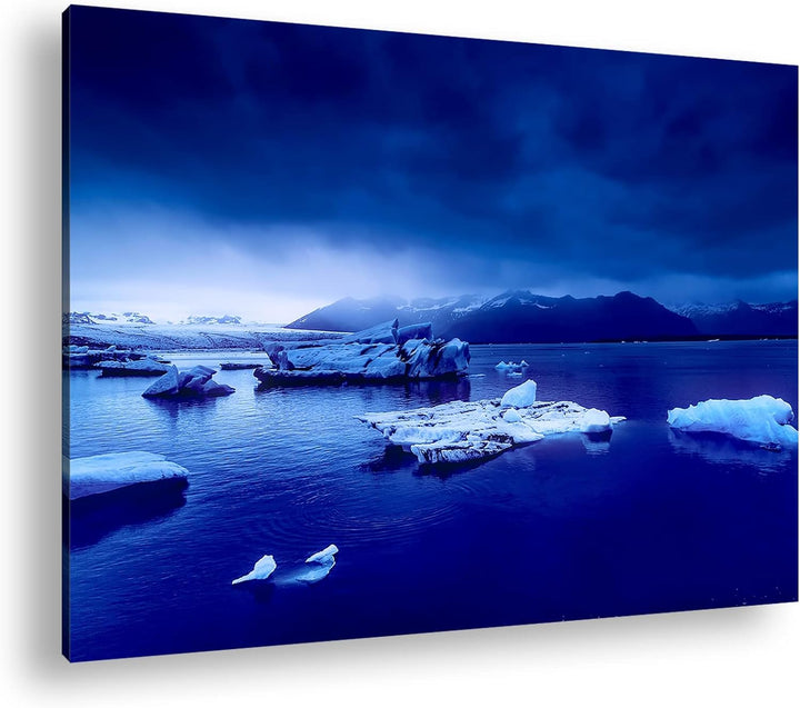 deyoli düstere Eislandschaft Format: 80x60 als Leinwand, Motiv fertig gerahmt auf Echtholzrahmen, Ho