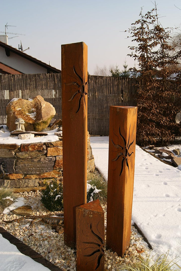 JH-Metalldesign Säulenset Sonne Edelrost Säule Set Rost Garten Dekoration Stele