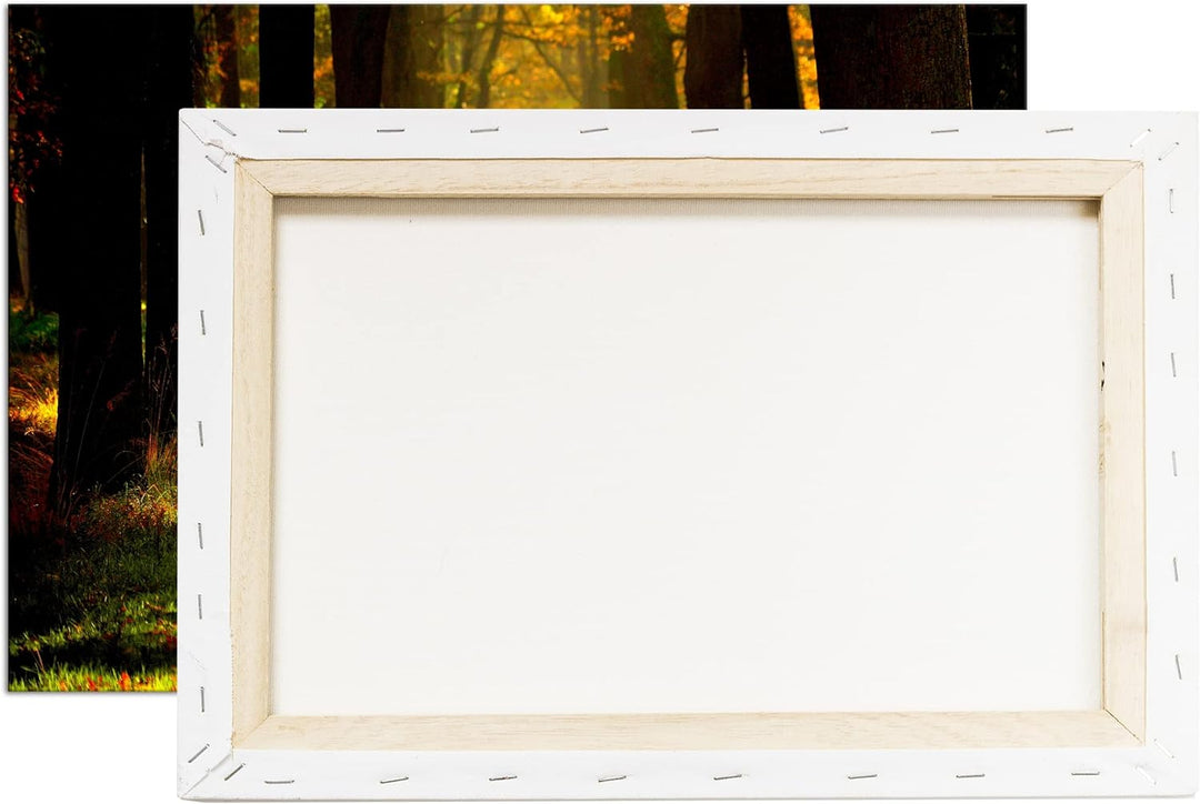 deyoli Waldweg im Herbst Format: 80x60 als Leinwandbild, Motiv fertig gerahmt auf Echtholzrahmen, Ho