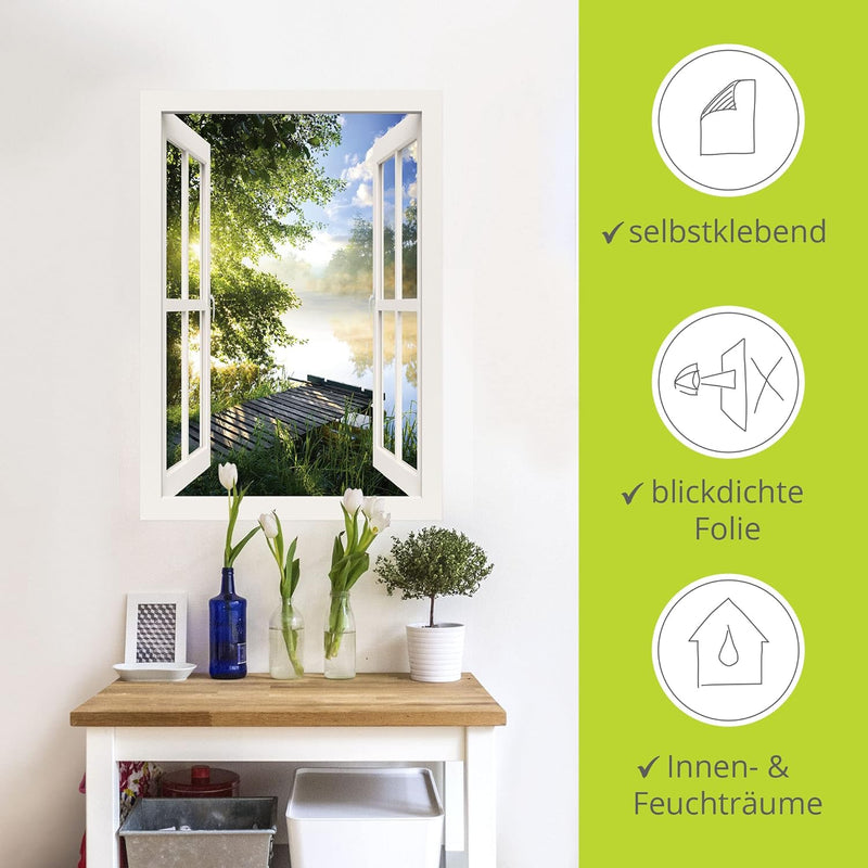 ARTland Wandbild selbstklebend Vinylfolie 70x100 cm Fensterblick Fenster Landschaft Wald Natur See A