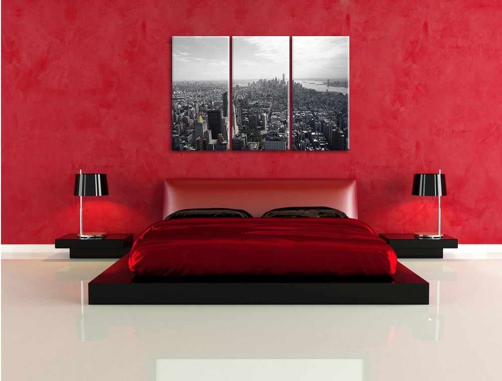 Pixxprint New York City Panorama B&W Detail 3-Teiler Leinwandbild 120x80 Bild auf Leinwand