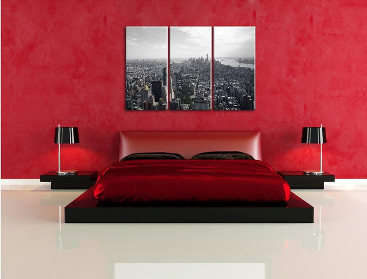 Pixxprint New York City Panorama B&W Detail 3-Teiler Leinwandbild 120x80 Bild auf Leinwand