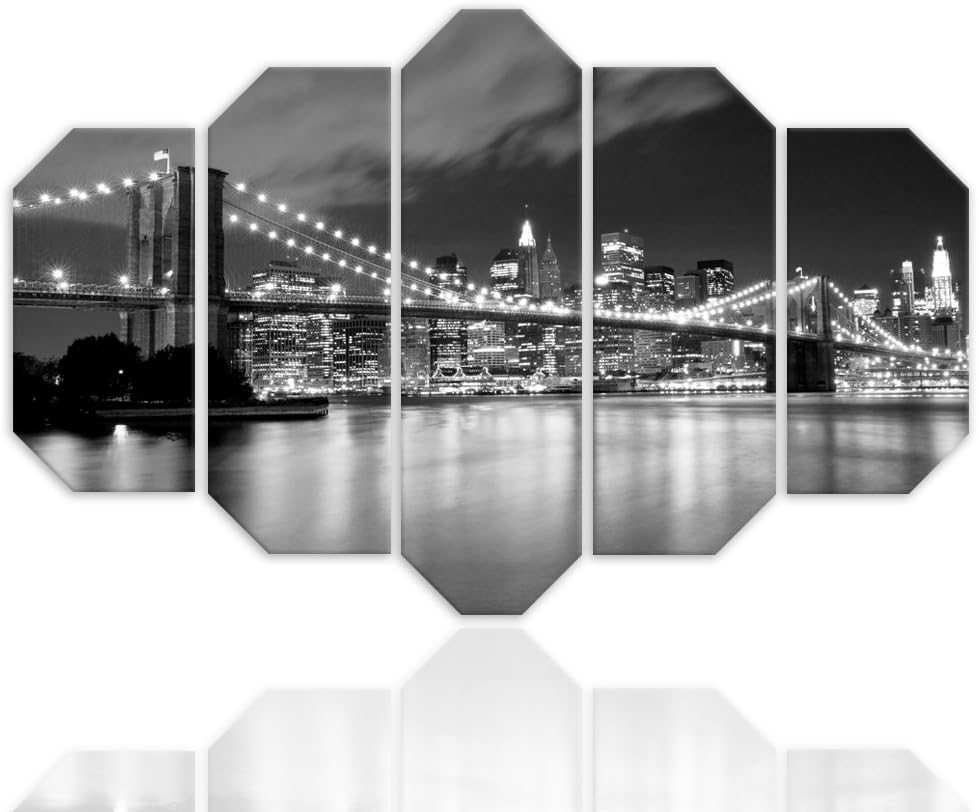 Wandbild XXL 5 tlg Deko Kunst Bild New York schwarz-weiss 200x100 cm Deko Paneel 200x100 cm schwarz-