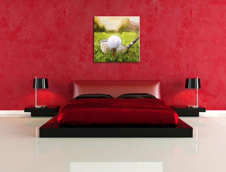 Pixxprint Golf Abschlag Pinsel Effekt, Format: 70x70 auf Leinwand, 70x70