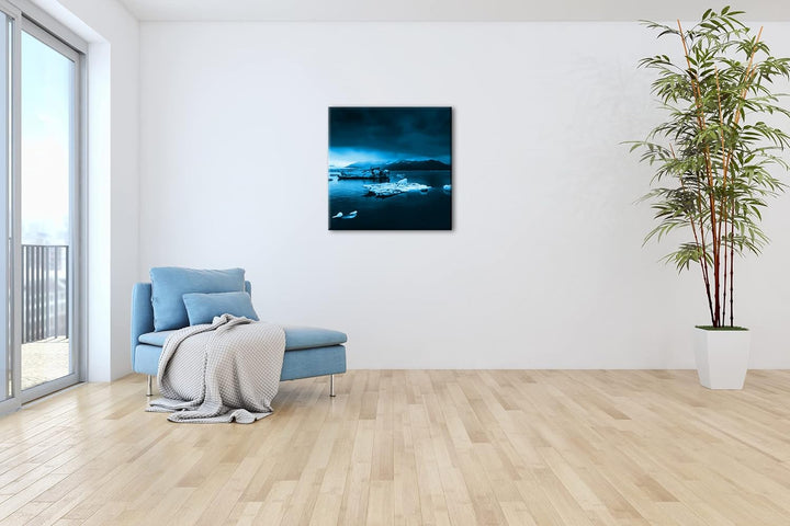 deyoli düstere Eislandschaft Format: 60x60 Effekt: Monocrome Blau als Leinwand, Motiv fertig gerahmt