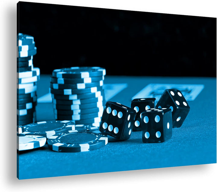 deyoli Glücksspiel Würfel und Poker Chips Format 80x60 Effekt: Monocrome Blau als Leinwandbild, Moti