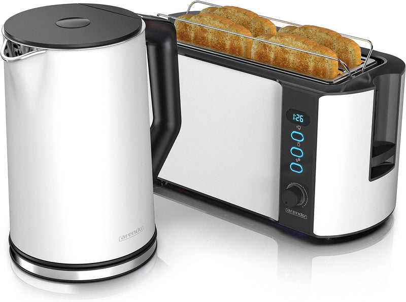 Arendo - Wasserkocher mit Toaster Set Edelstahl Weiss matt, Wasserkocher 1,5L 40° - 100° Warmhaltefu