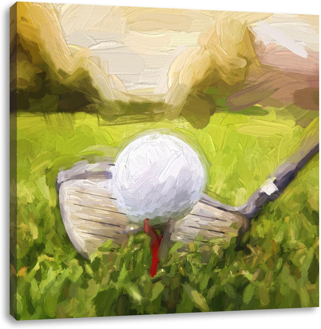 Pixxprint Golf Abschlag Pinsel Effekt, Format: 70x70 auf Leinwand, 70x70