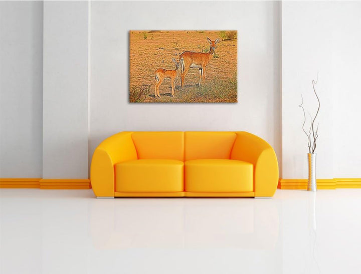 weibliche Indische Gazelle mit Jungtier Deluxe Format: 100x70 cm auf Leinwand, XXL riesige Bilder fe