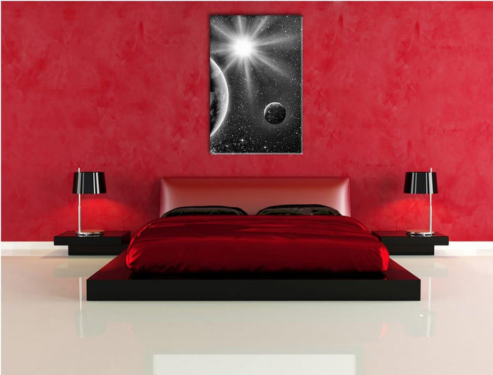 Pixxprint Monocrome, Erde im Weltall, Format: 100x70 auf Leinwand, 100x70