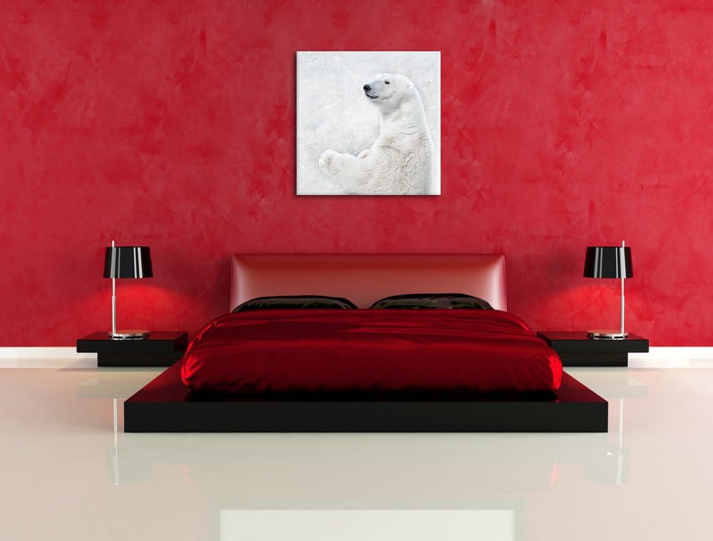 Stehender Eisbär, Format: 70x70 auf Leinwand, XXL riesige Bilder fertig gerahmt mit Keilrahmen, Kuns