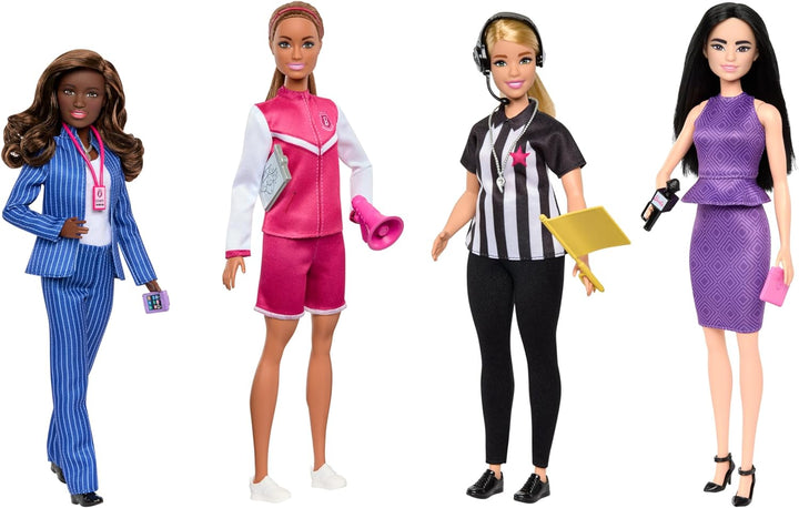 BARBIE Sportwelt - 4 einzigartige Puppen mit Managerin, Trainerin, Schiedsrichterin und Sportreporte