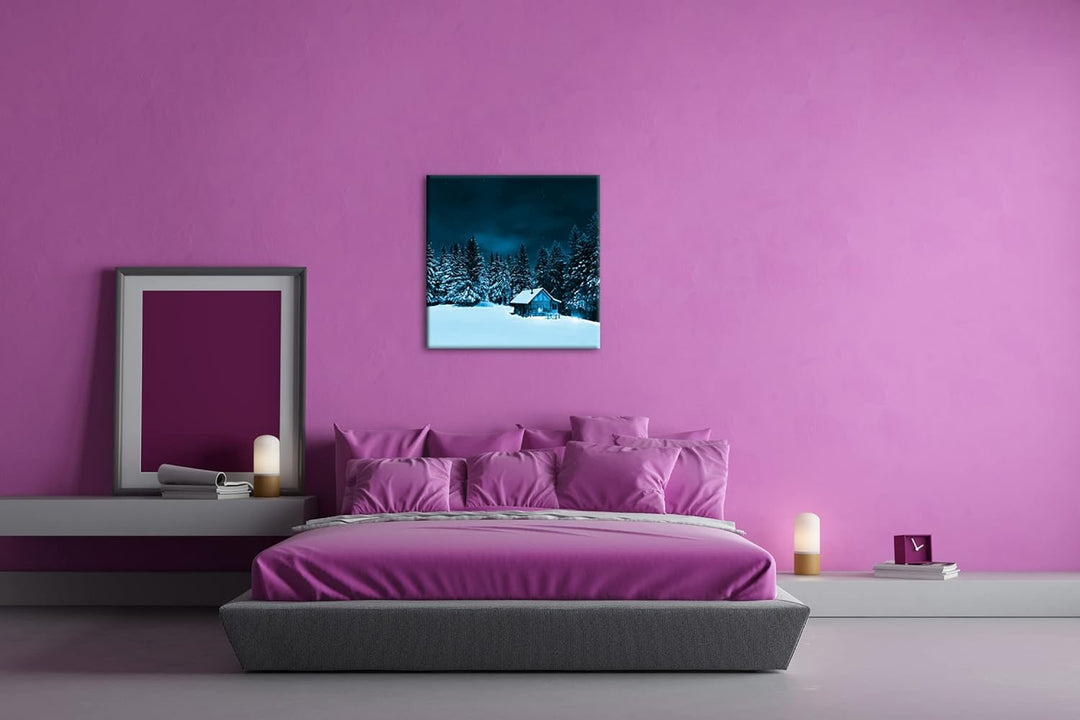 kleine Skihütte auf dem Gipfel Format: 70x70 Effekt: Monocrome Blau als Leinwandbild, Motiv fertig g