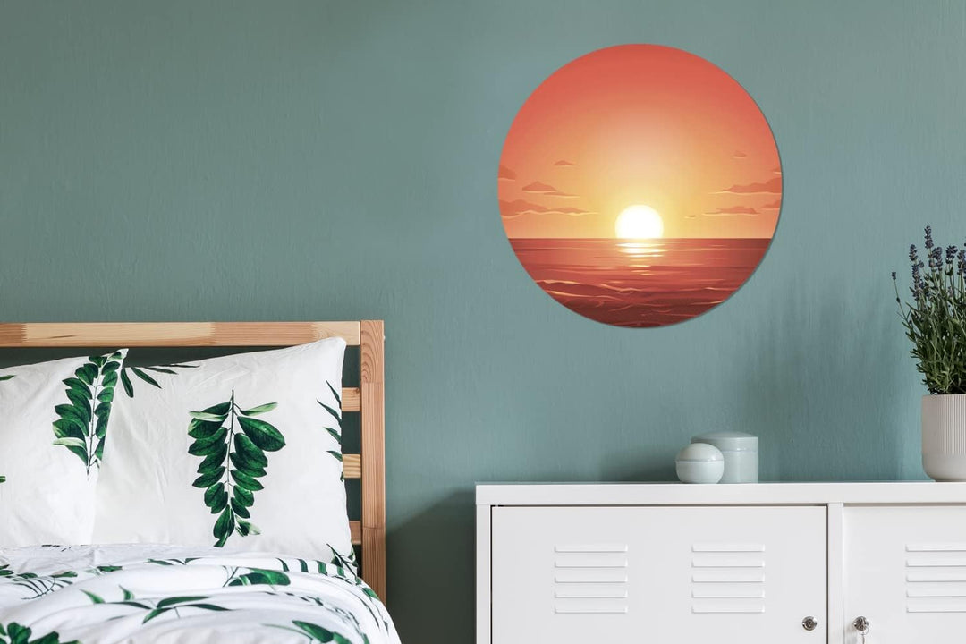 Wandbild Rund Wanddeko Deko Wohnzimmer Bilder 60x60 cm Meer - Sonne - Orange, 60x60 cm