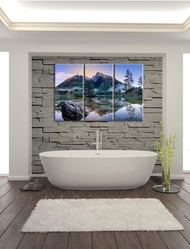 Pixxprint Sonnenaufgang am Hintersee als Leinwandbild | Grösse: 3 Teilig (120x80) | Wandbild| Kunstd