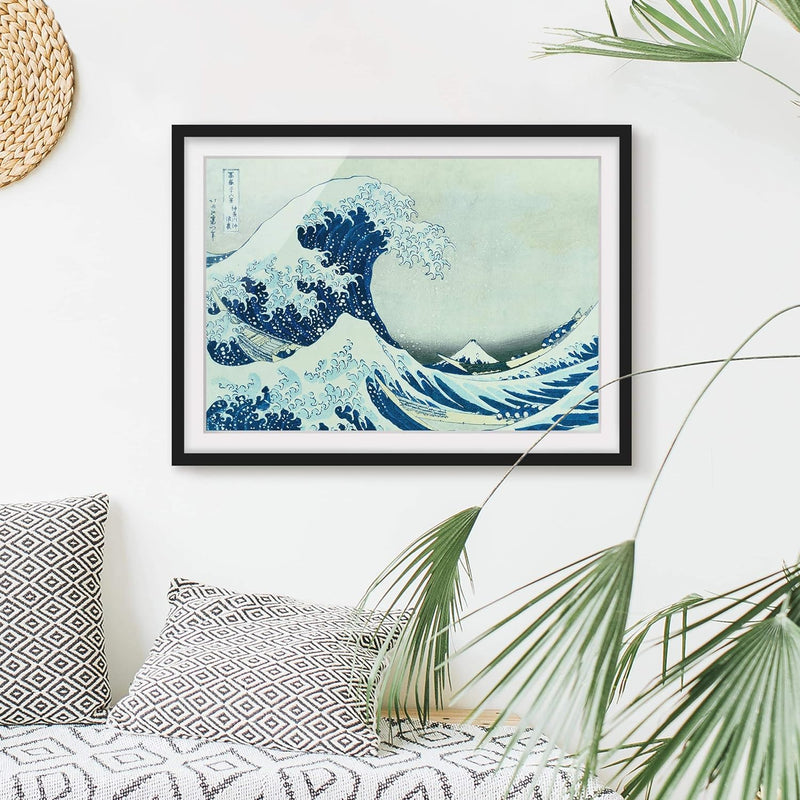 Bild gerahmt K. Hokusai Die Grosse Welle von Kanagawa Farbe Schwarz 50x70cm 50cm x 70cm Schwarz, 50c