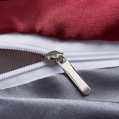 Luofanfei Satin Bettwäsche 135x200 cm 4teilig Weinrot Grau Glänzend Glanzsatin Bettwäsche Set Seide