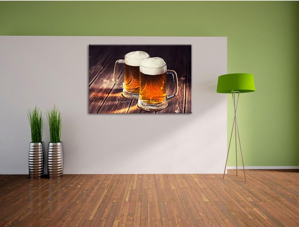 Zwei Masskrüge Bier , Format: 100x70 auf Leinwand, XXL riesige Bilder fertig gerahmt mit Keilrahmen,