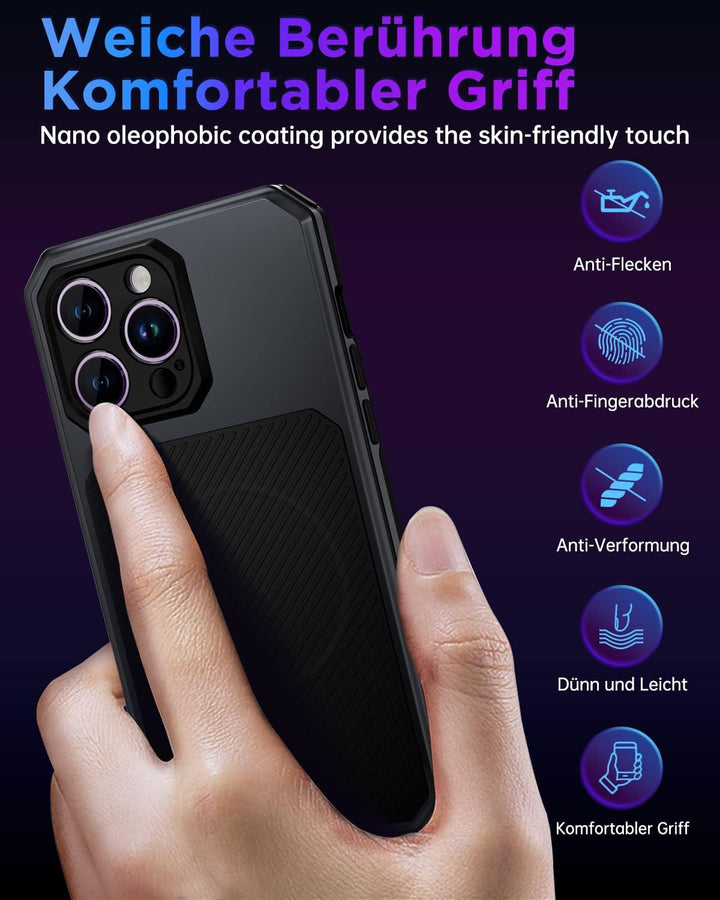 WIFORT Magnetisch Metall Hülle für iPhone 14 Pro Max mit 2 Stück Schutzglas, Militärnorm Stossfest H