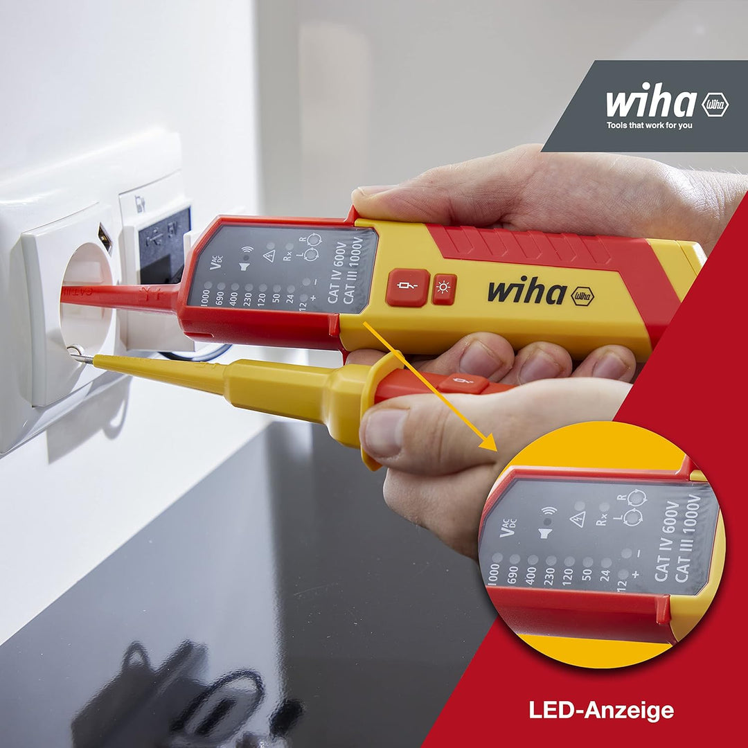 Wiha Spannungs- und Durchgangsprüfer 12 - 1.000 V AC, CAT IV inkl. 2x AAA-Batterien I mit LED-Anzeig