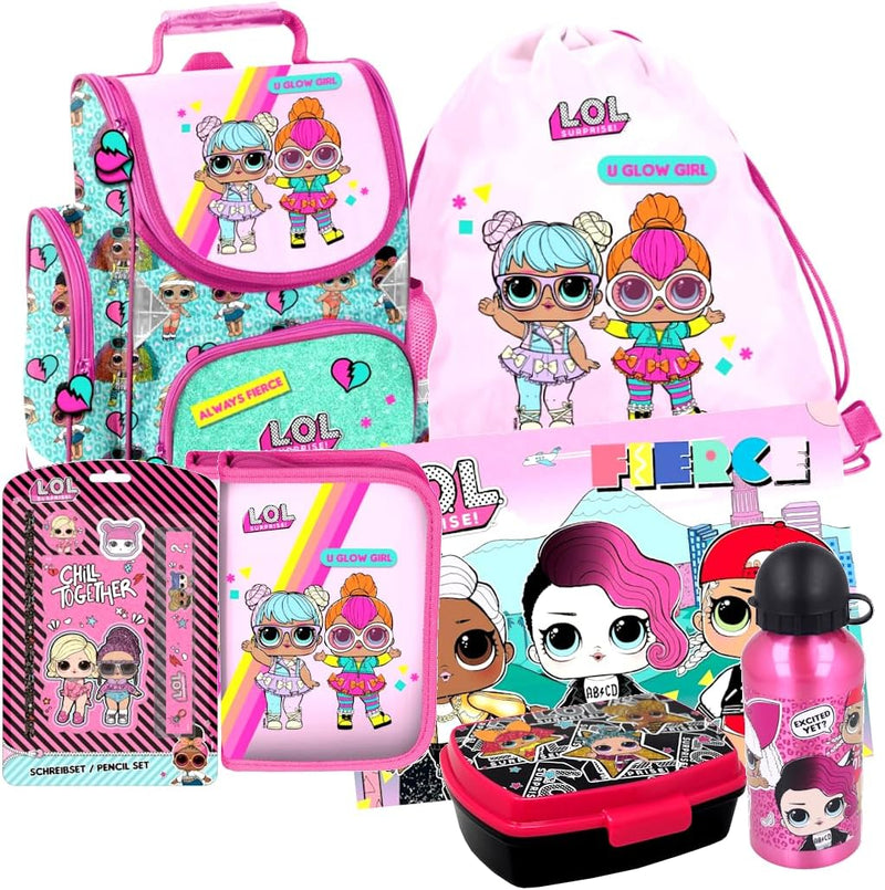 LOL Surprise L.O.L 7 Teile Set SCHULRANZEN Ranzen SCHULRUCKSACK Tasche RUCKSACK mit Sticker-von-Kids