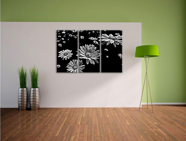 Pixxprint viele kleine Margeriten als Leinwandbild/Grösse: 3 Teilig (120x80) / Wandbild/Kunstdruck/f