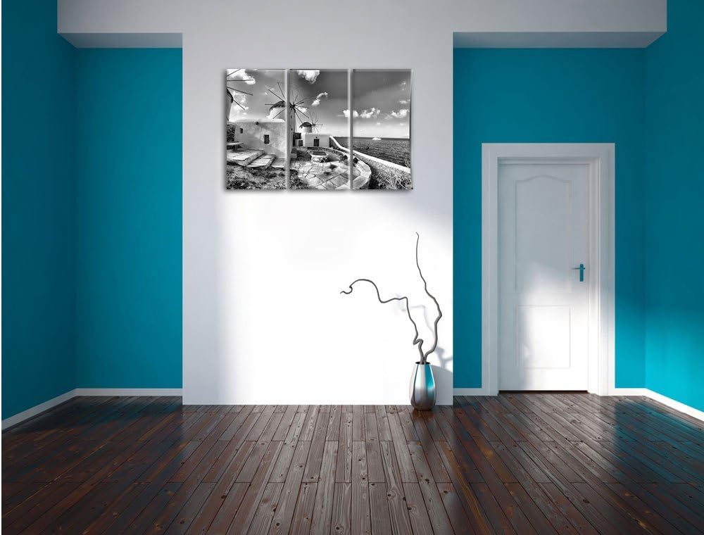 Pixxprint Windmühlen im Mittelmeer als Leinwandbild/Grösse: 3 Teilig (120x80) cm/Wandbild/Kunstdruck