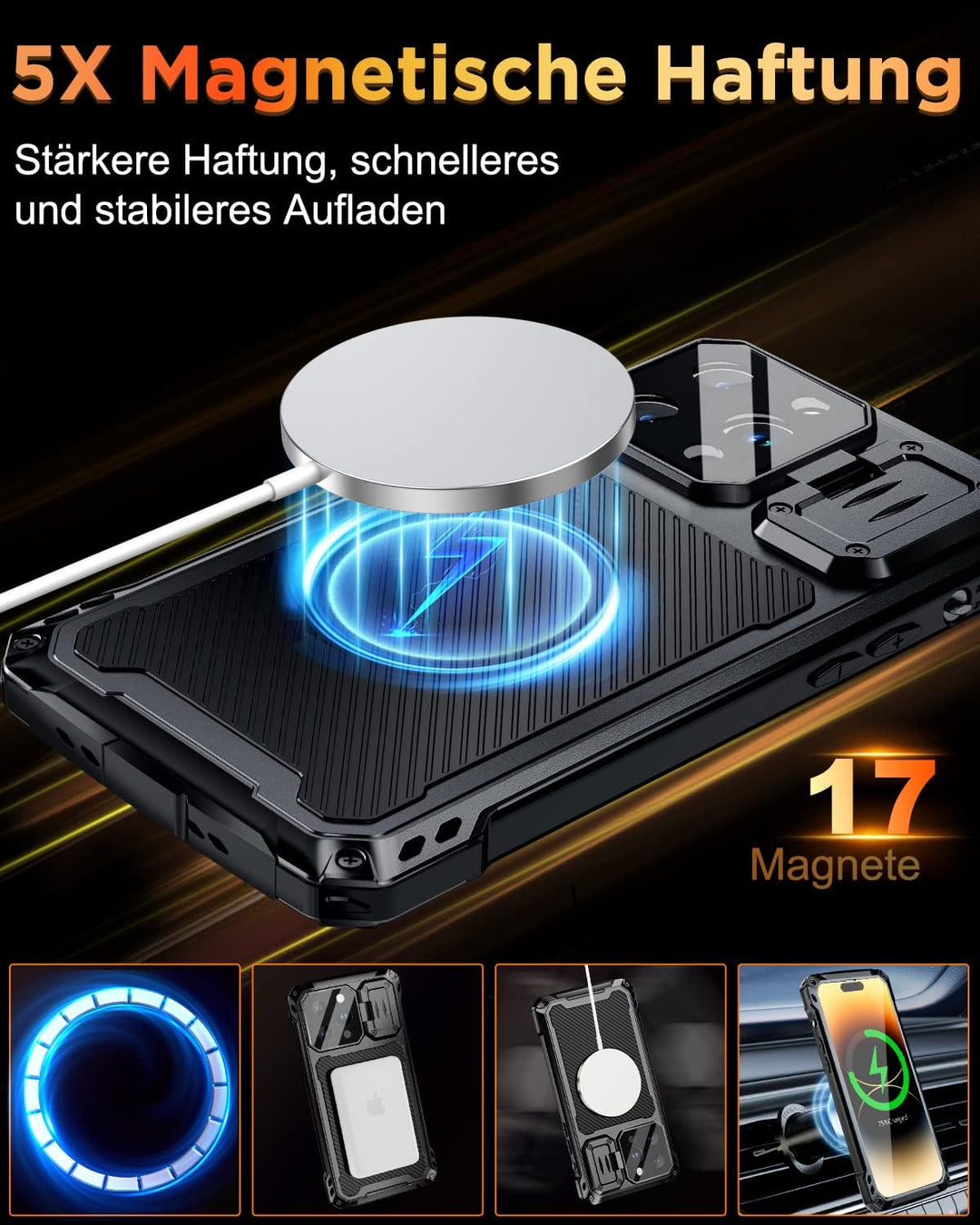 WIFOR für iPhone 14 Pro Metall Hülle, kompatibel mit MagSafe, Handyhülle mit Kameraschutz Ständer, M