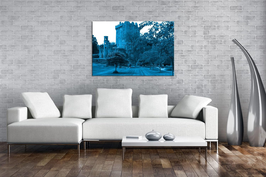 deyoli Blarney Castle in Irland Format 80x60 Effekt: Monocrome Blau als Leinwandbild, Motiv fertig g