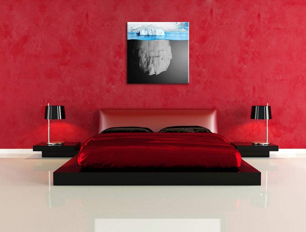 Pixxprint riesiger Eisberg im Wasser Illusion schwarz/weiss, Format: 70x70 auf Leinwand, 70x70