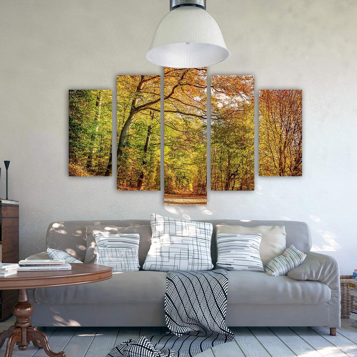 Leinwandbild Herbst 5 TLG Bild Kunstdruck Landschaft Natur Wald bunt 100x70 cm Leinwandbild 100x70 c