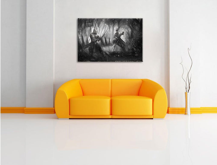Pixxprint Kampf zwischen Samurai und Ninja als Leinwandbild/Grösse: 100x70 / Wandbild/Kunstdruck/fer