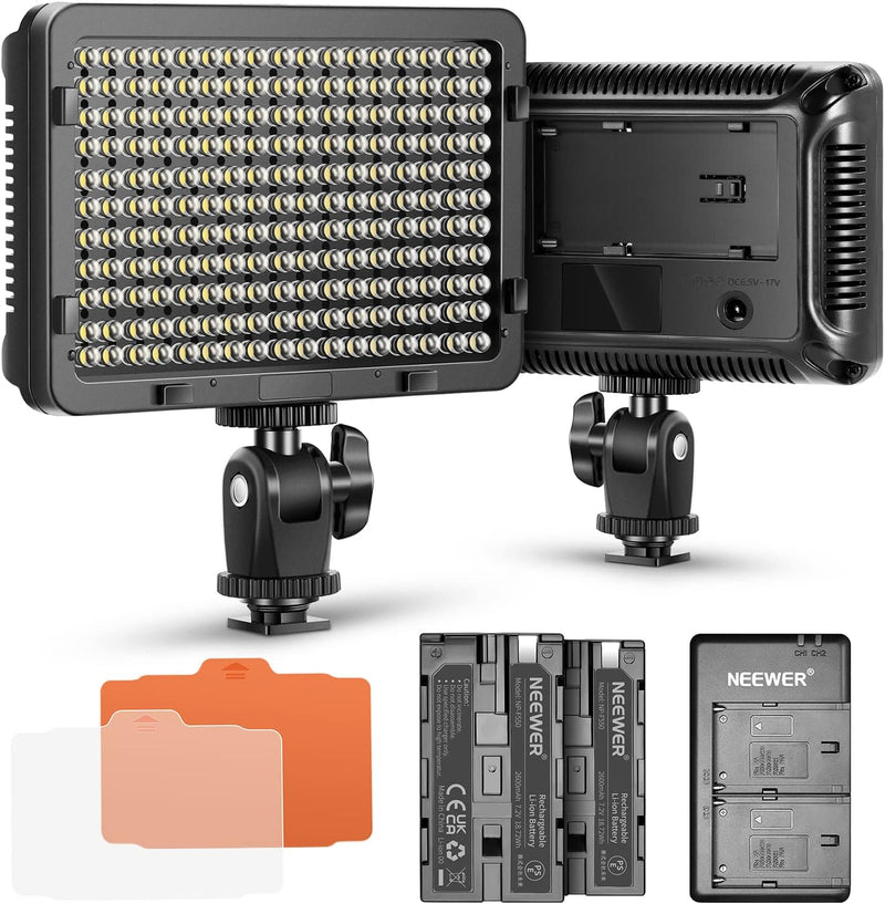 NEEWER 176 LED Videoleuchte Streaming Licht LED dimmbar Videolicht Panel mit 2 STK Lithium Akku 2600