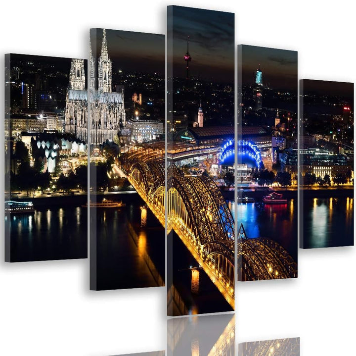 Feeby Leinwandbild Köln 5 TLG Bild Kunstdruck Stadt Nacht Architektur bunt 100x70 cm Leinwandbild 10
