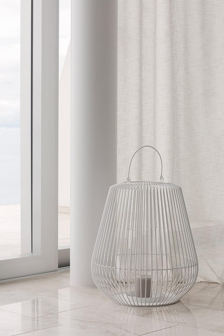 Blomus -NIDEA- Laterne, Windlicht mit Glaszylinder, Metalllaterne, Kerzenhalter, Dekolicht, Farbe Wh