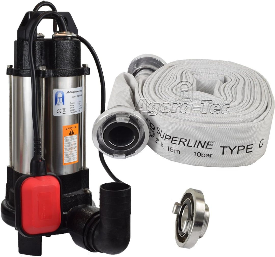 Agora-Tec® AT- Baupumpe-C-750W (mit Schneidwerk) Tauchpumpe für Schmutzwasser, Abwasser, für Fäkalie