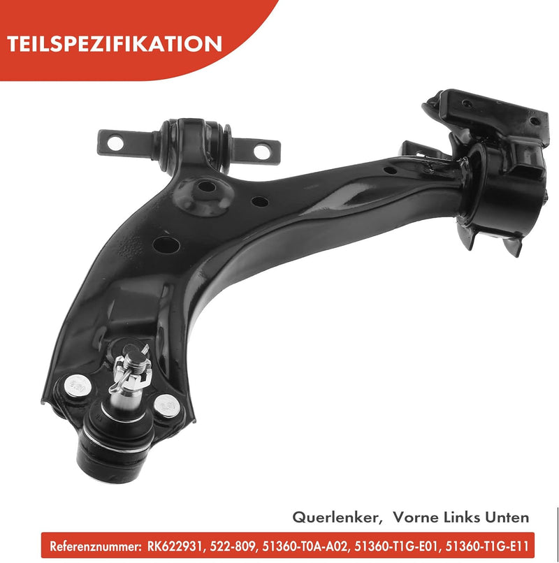 Frankberg Querlenker Vorne Links Unten Kompatibel mit CR-V IV RM 1.6L 2.0L 2.2L 2012-2022 Replace